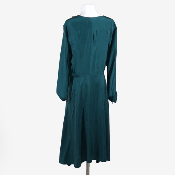 JASON WU Floral Lace Trim Long Sleeve Silk Dress In Green Women's Size 10 - Picture 4 of 4